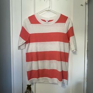 LuLaRoe Coral and White Striped Jacee Top
